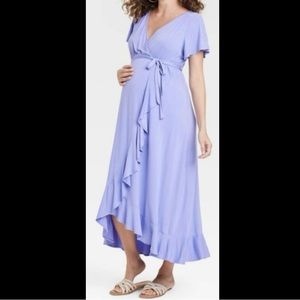 Isabel Maternity Flutter Short Sleeve Knit Maxi Maternity Empire Waist Dress